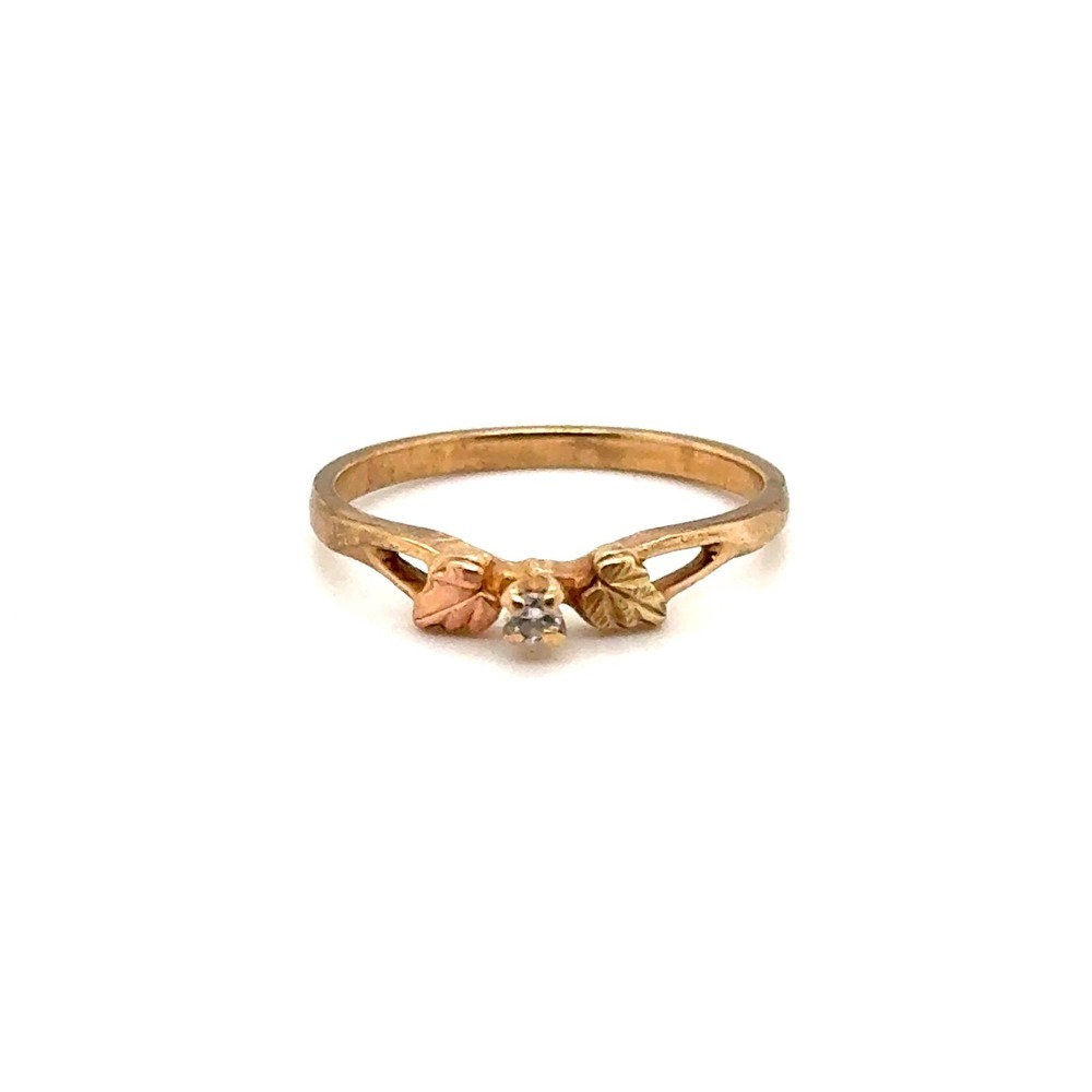 Black Hills Gold 10k Tri-Color Leaf Diamond Ring Size 7 Dainty Jewelry